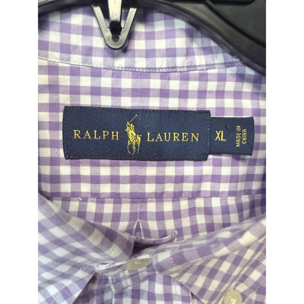 POLO Ralph Lauren Classic Fit Oxford men's shirt Purple Gingham Check XL Preppy - Picture 5 of 5